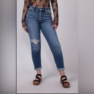 Judy Blue Boyfriend Distressed Jeans with Button-Fly in Blue Size 18W